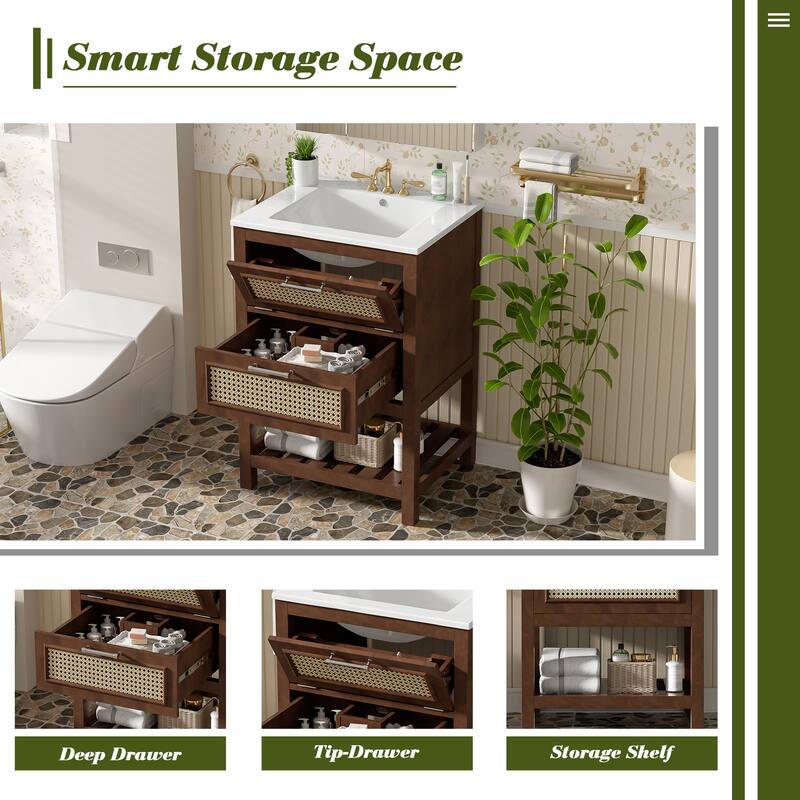 24" Bathroom Vanity Set with Rectangle Integrated Ceramic Sink for Small and Medium Restroom