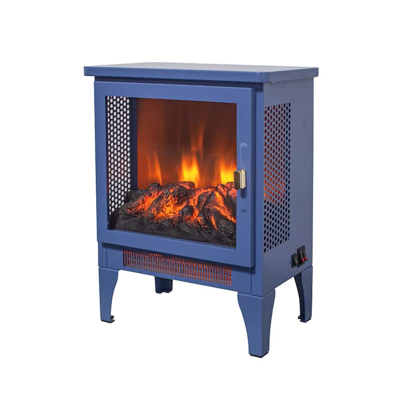 17 inch Freestanding Electric Fireplace Stove heater with 3D Flame effect,Classic Blue