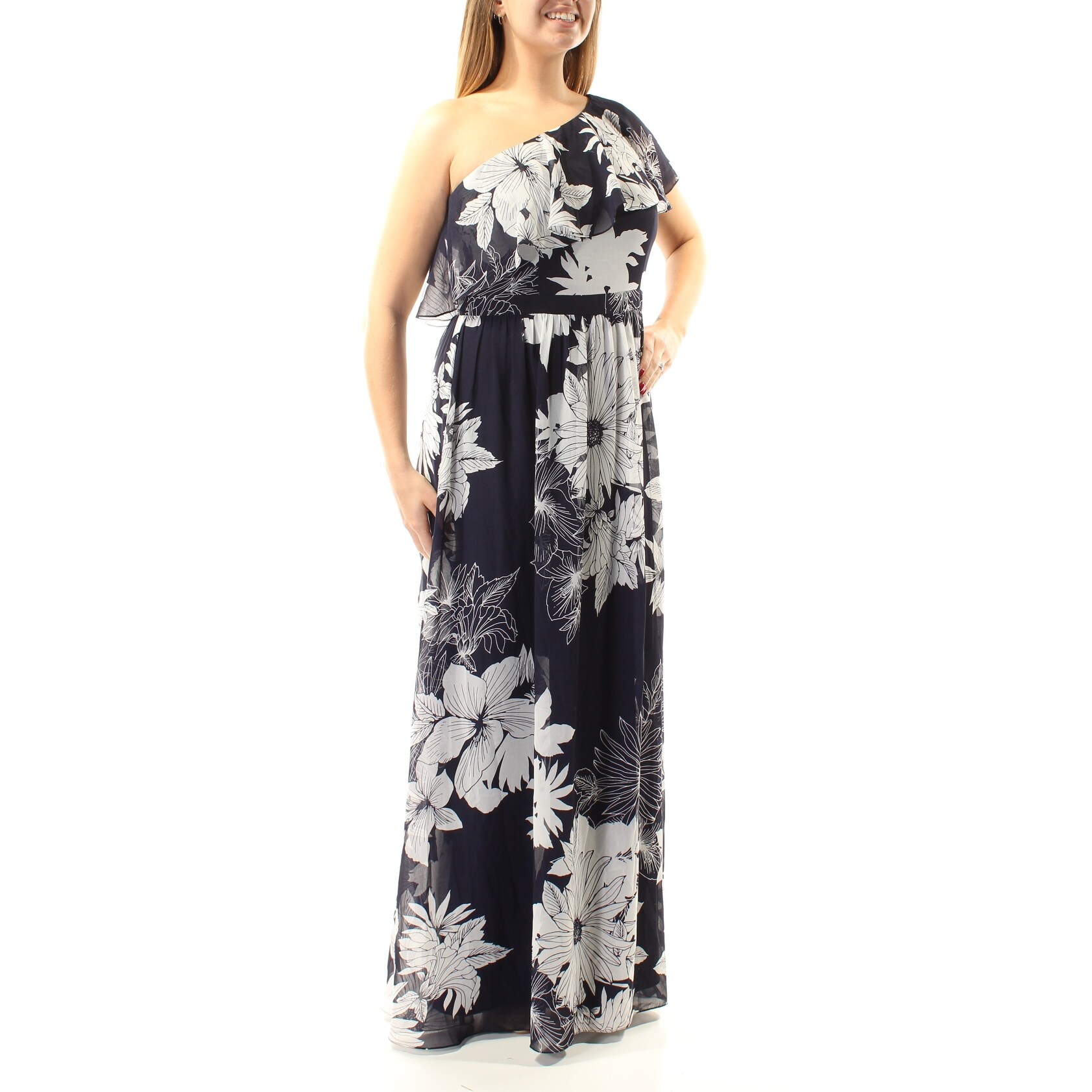 vince camuto asymmetrical ruffle lace fit & flare dress