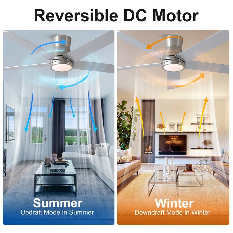 YUHAO AeroLite 48 in. Indoor White Low Profile Standard Ceiling Fan with Bright White Integrated LED Light Kit, Remote Included