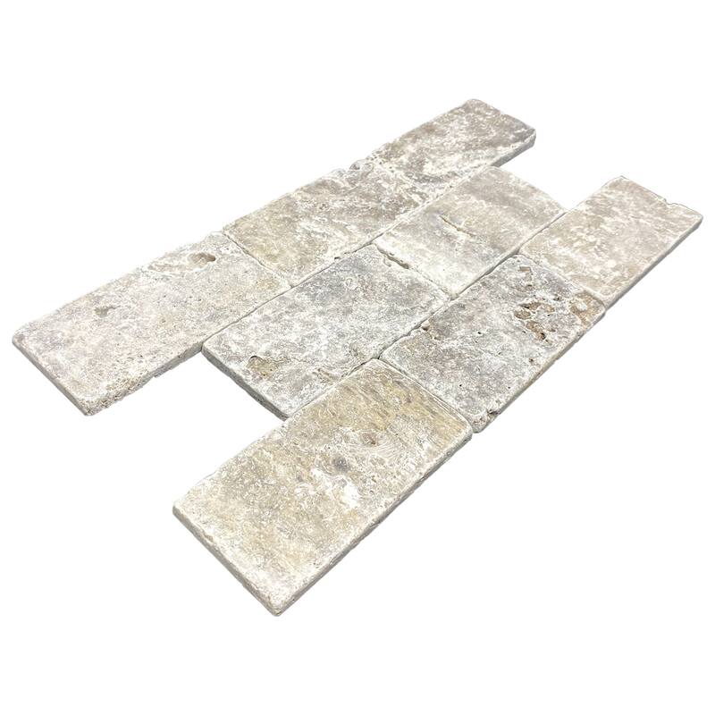 Argento Travertine 3" x 6" Rustic Tumbled Tile