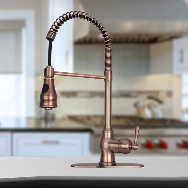 slide 2 of 28, Copper Pre-Rinse Spring Kitchen Faucet Single Level Handle and Pull Down Sprayer Antique Copper
