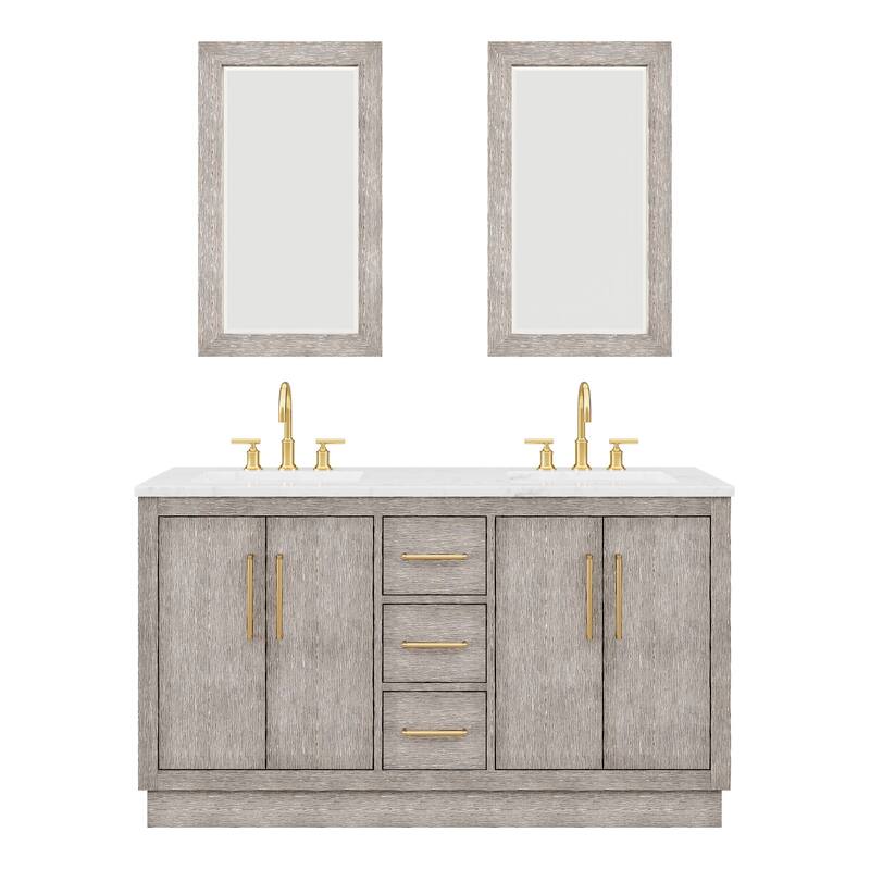 Hugo Carrara Marble Countertop Vanity with Mirror and Gooseneck Faucet