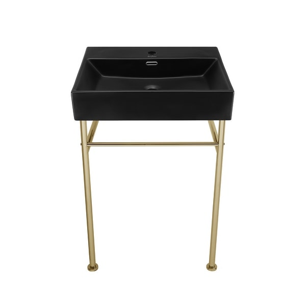 Claire 24 Ceramic Console Sink Matte Black Basin Gold Legs. Opens flyout.