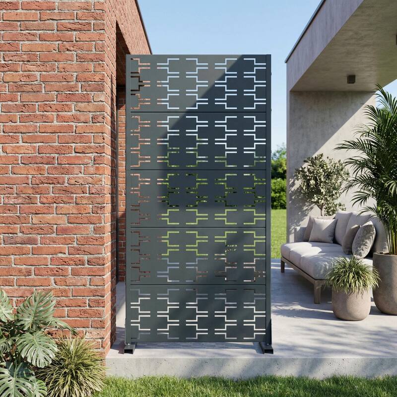 72" H×47"W Dovelina Black Outdoor Freestanding Metal Privacy Screen Decorative Garden Fence