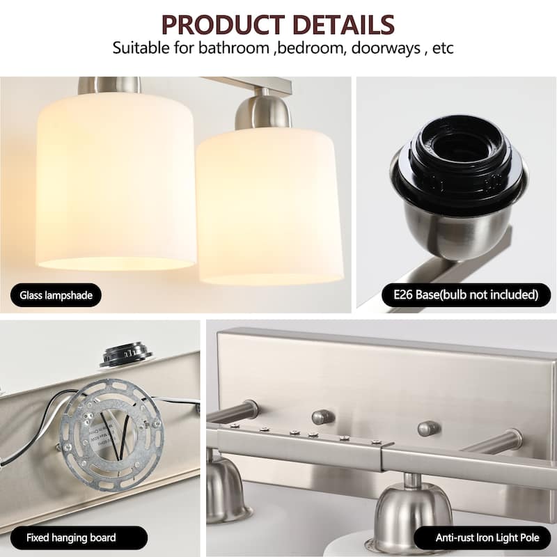 8-Light 52" Nickel Bathroom Vanity - Milky Glass - Wall Sconce for Bedroom, Living