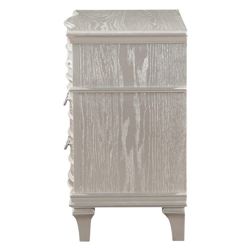 Inz 32 Inch 3 Drawer Nightstand, Elegant Trim Details, Silver Finish