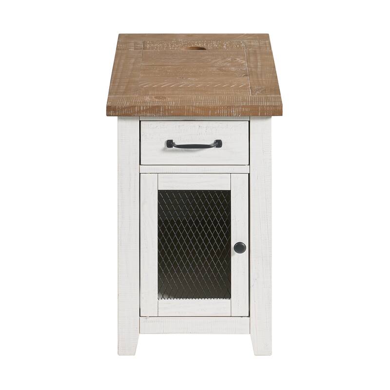 Rustic Solid Wood Chairside End Table with Hidden Charging Station