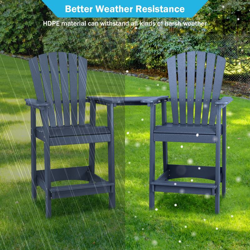 Aoodor Tall Adirondack Chairs Set of 2,HDPE Patio Bar Stool