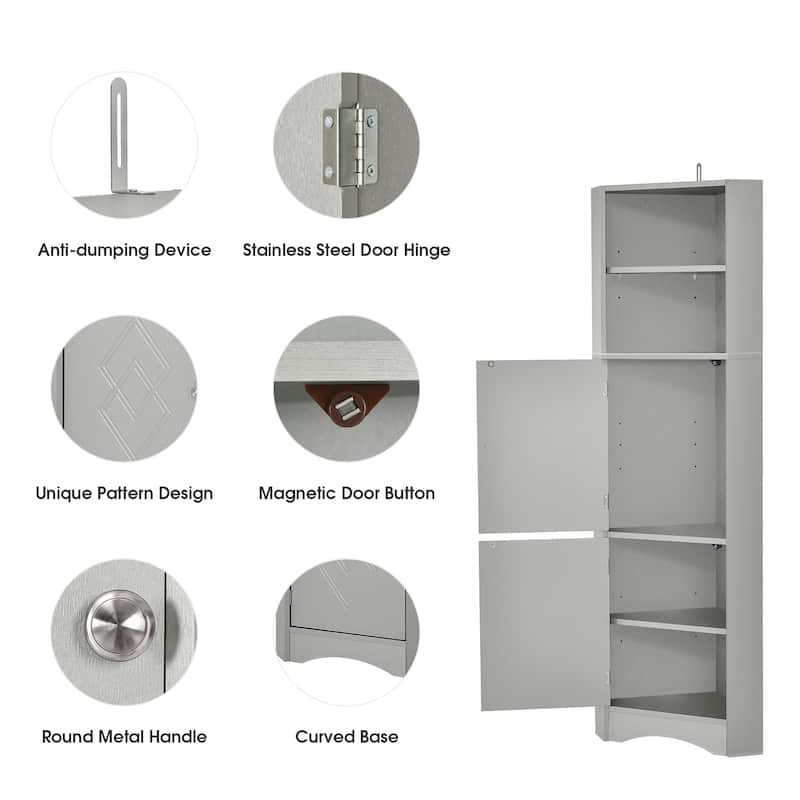 61" H Bathroom Cabinet, Freestanding Floor Storage Cabinet with Open Shelf & Doors
