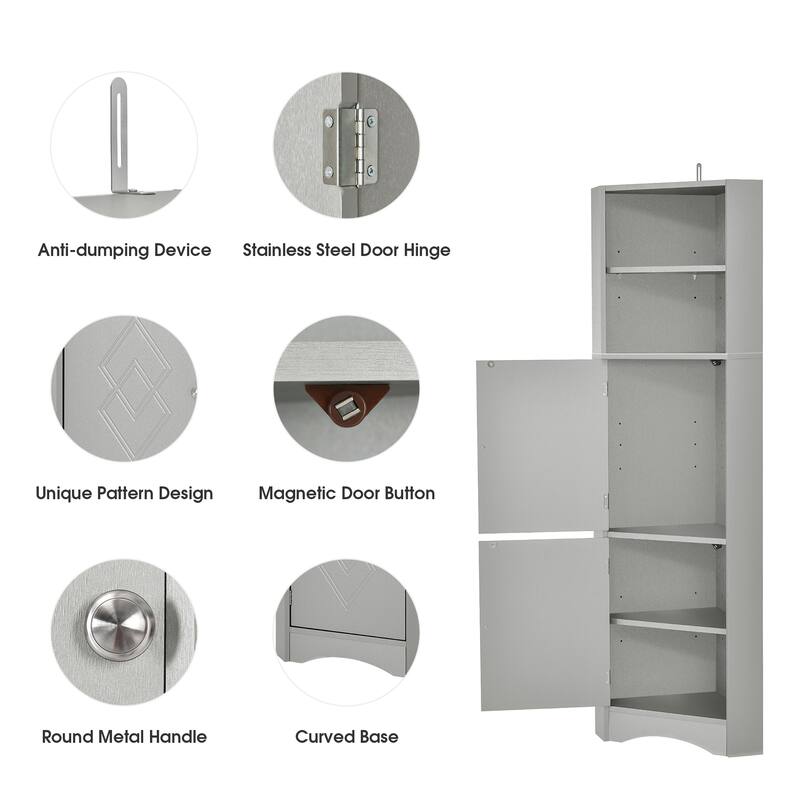 Corner Cabinet for Bathroom Practical Tall Wooden Bathroom Cabinet with 1 Open Shelf 2 Door Freestanding Storage Cabinet
