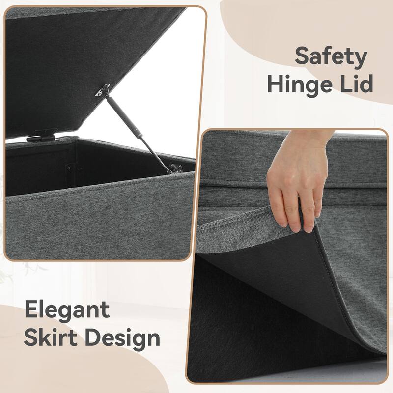 Skirted Rectangular Flip-Top Storage Ottoman