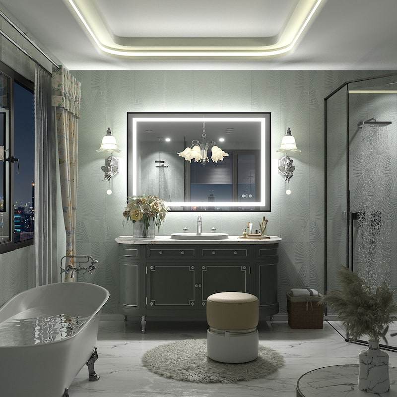 Black Metal Framed LED Front Light and Backlit Anti-Fog Wall Bathroom/ Vanity Mirror
