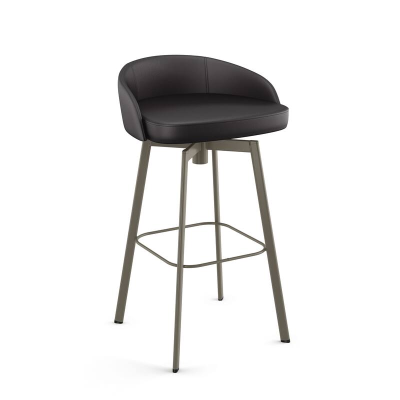Amisco Cruz Swivel Counter and Bar Stool - Charcoal Black Faux Leather / Grey Metal - Bar Height