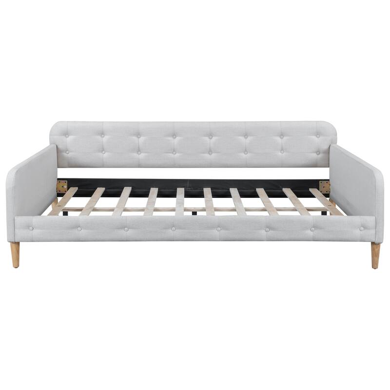 Full Size Upholstered Daybed with 4 Support Legs in Beige