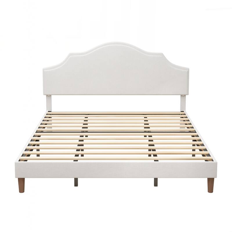 King Size Bed Frame Upholstered Platform Bed with Adjustable Headboard