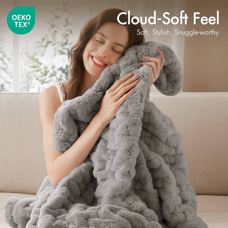 Madison Park Ruched Fur Throw