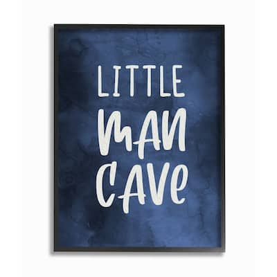 Stupell Little Man Cave Text Over Navy Blue Watercolor Pattern Framed Wall Art