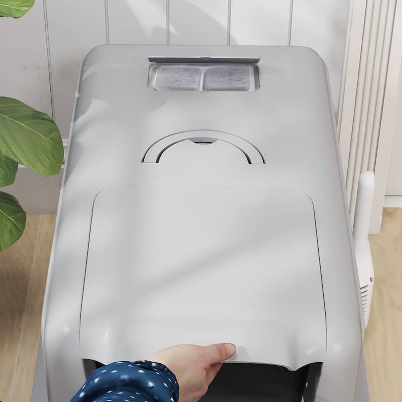 PawHut Stainless Steel Cat Litter Box, Extra Large 2 in 1 Kitty Litter Box with Removable Lid & Scoop, Filter Bags, White