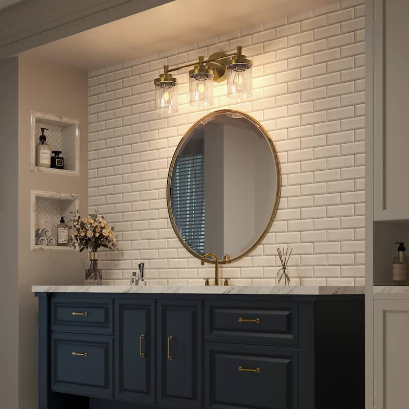 Modern Dimmable Vanity Light with Clear Ribbed Glass Shades E26 Sockets