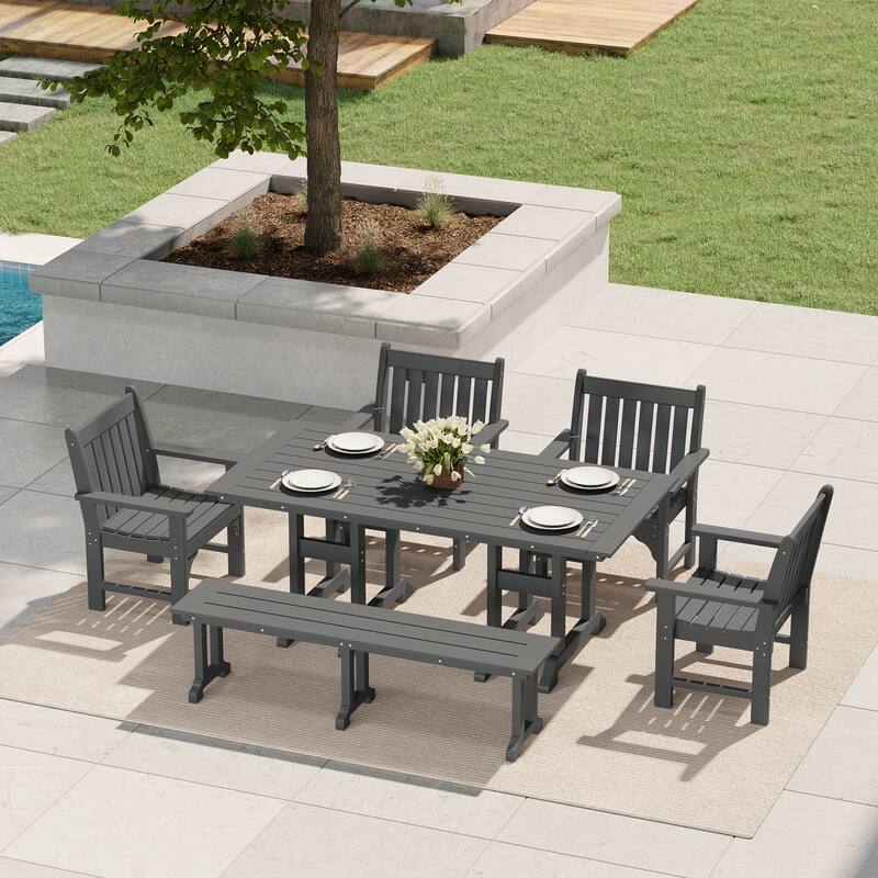 Laguna 6-Piece Outdoor Patio Rectangle Table Garden Arm Chair Dining Set With Bench