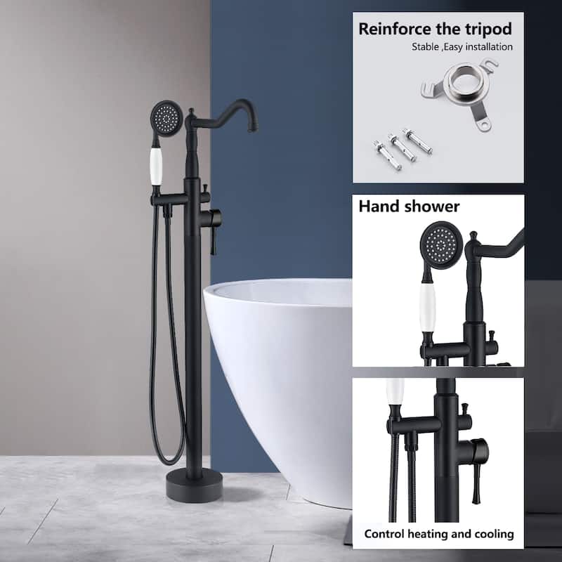 Topcraft Single Handle Floor Mounted Freestanding Tub Filler with Handshower