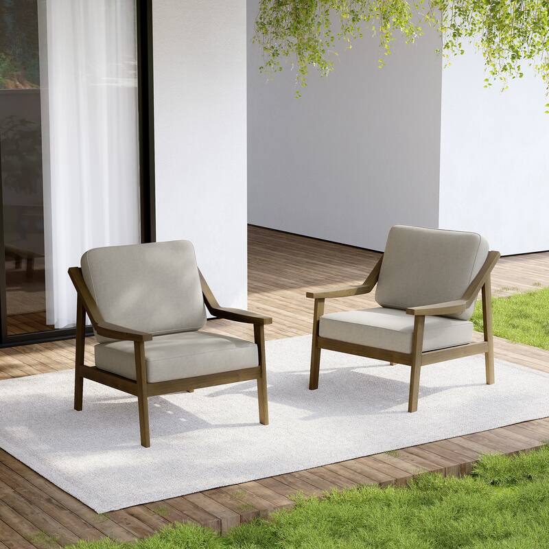Set of 2 Outdoor Teak Wood Patio Chair with Cushion