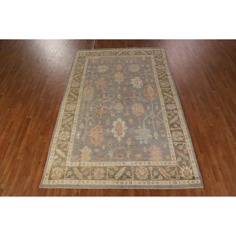 Hand Knotted Oriental 100% Wool Carpet Transitional All-Over Greys & Charcoal Oushak Area Rug - 9' 1'' X 6' 0''