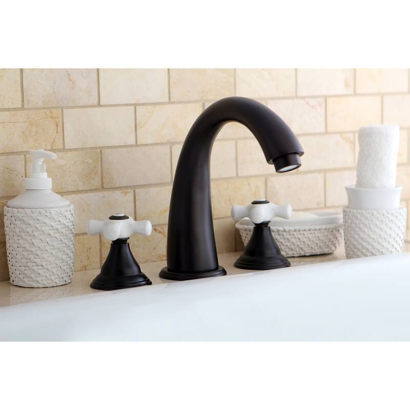 Kingston Brass Royale Deck Mounted Roman Tub Filler with Cross Handles