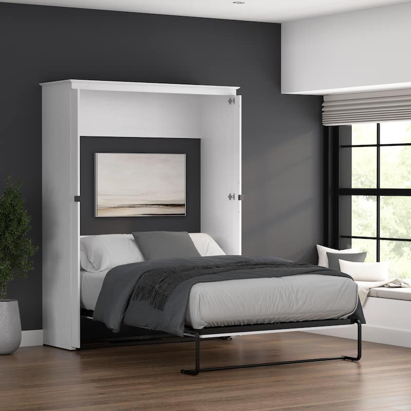 Key West 63W Full Murphy Bed for Living Room or Guest Room by Bestar - Pure White Oak