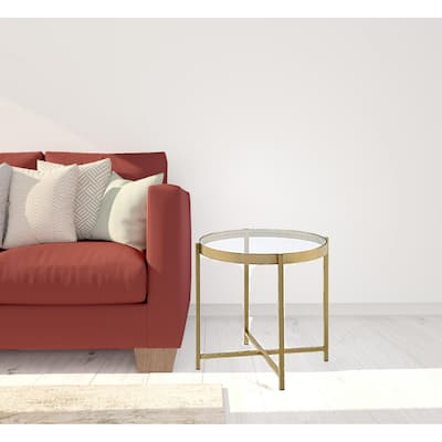 HomeRoots 24" Gold And Clear Glass And Metal Round End Table - 24' X '24' X '24