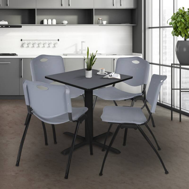 30" Square Breakroom Table- Grey & 4 'M' Stack Chairs- Grey - 30