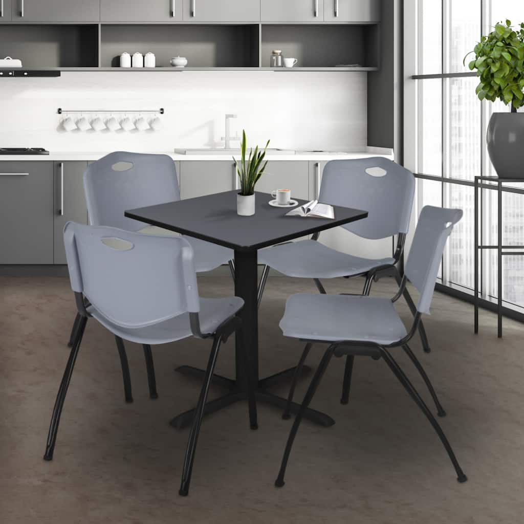 30" Square Breakroom Table- Grey & 4 'M' Stack Chairs- Grey - 30