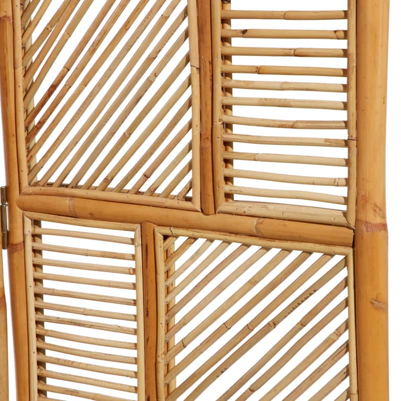 Wood Geometric Hinged Foldable Partition 3 Panel Room Divider Screen - Brown - Roche River Decor - 1"W x 52"L x 71"H