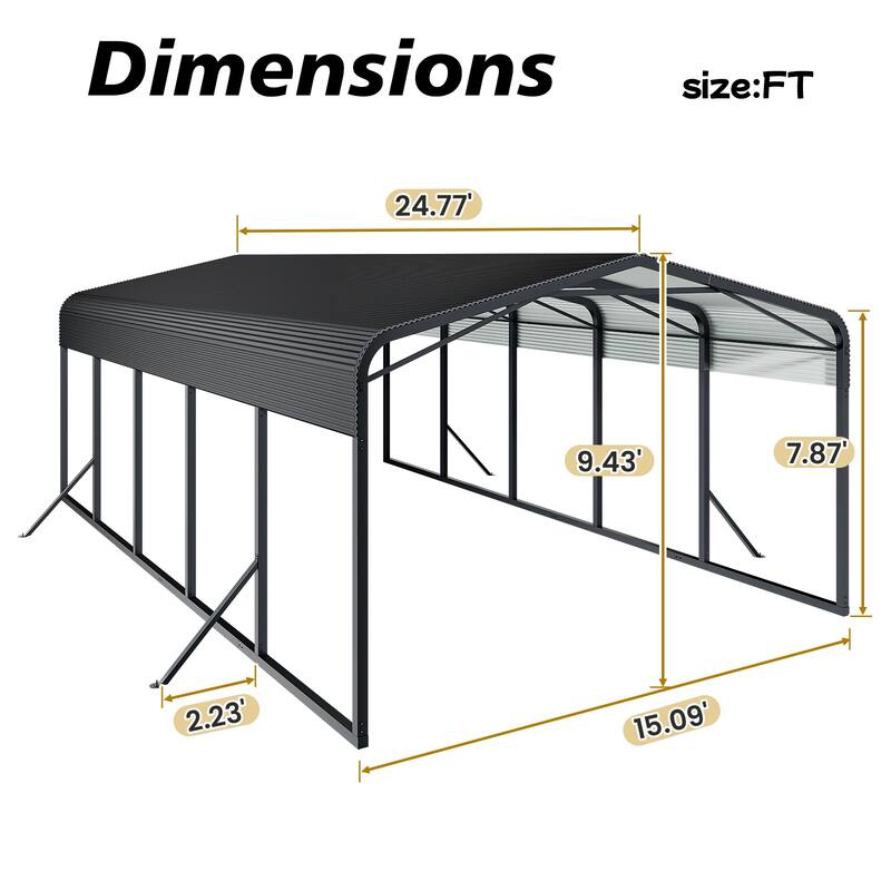GDF Studio - Ironhaven Pro Industrial 15 x 25 FT Metal Carport