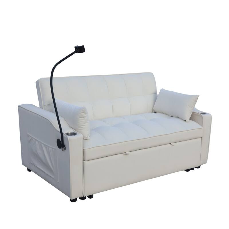 Velvet 3 in1 Loveseat Convertible Pull-out Sleeper Sofa Bed Adjustable Backrest Futon Sofa with Pillows, Pockets