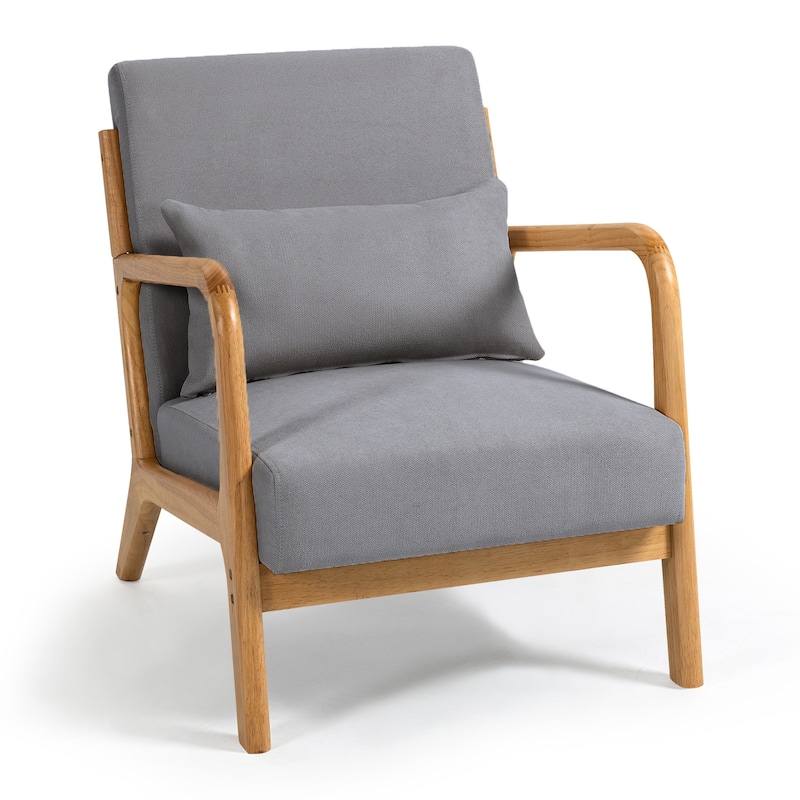 Leisure Chair with Solid Wood Armrest and Feet