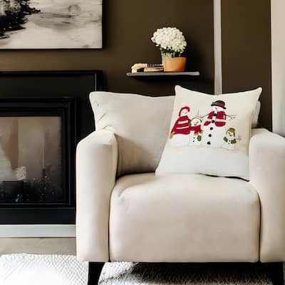 HomeRoots 20" Red and Ivory Christmas Cotton Pillow With Applique, Embroidery, Pom Poms Edges
