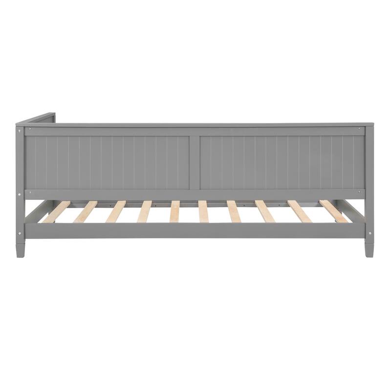 Classic Solid Pine Daybed with Backrest and Armrests, Living Room L Shaped Sofa Bed Frame, Wooden Slat Support