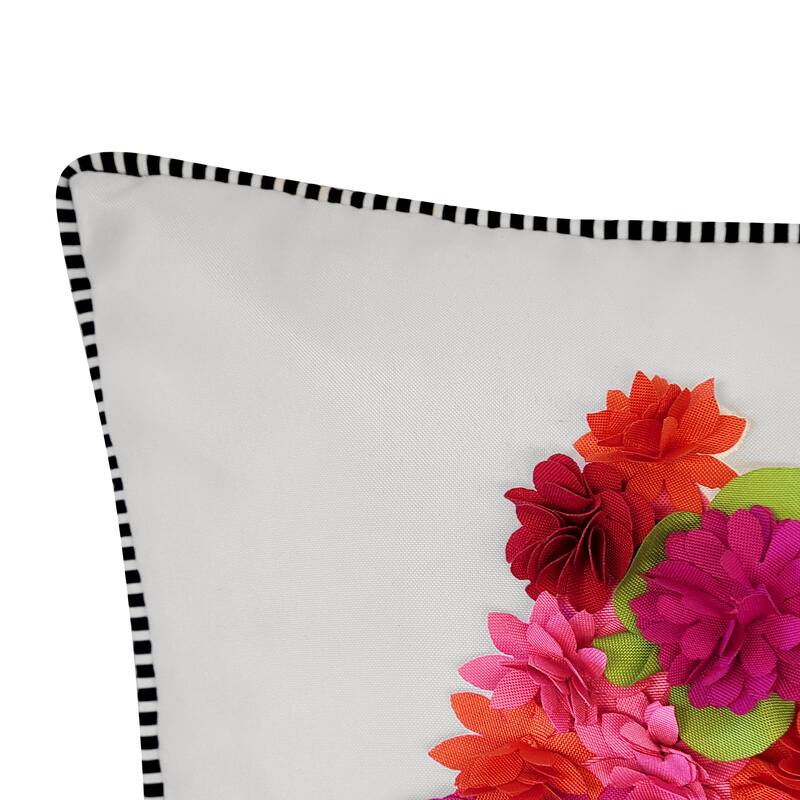 Edie At Home Indoor & Outdoor Dimensional Topiary with Embroidered Pots Pillow 13x25, Fuchsia Multi