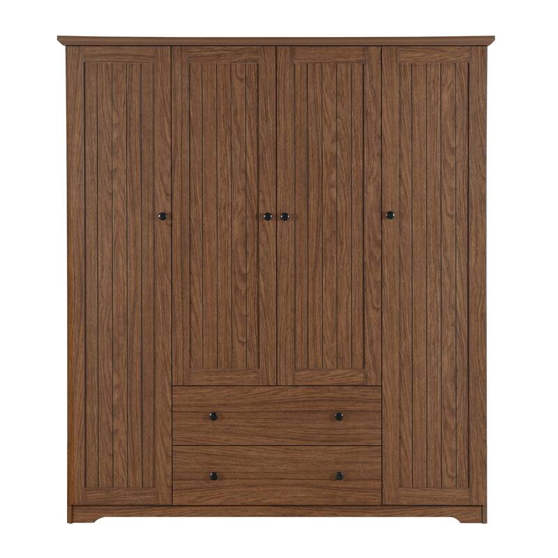 4 Door Wardrobe Armoire Closet with 2 Drawers, 60.6''L x 20.8''W x 68.5''H