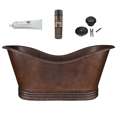 67" Hammered Copper Double Slipper Bathtub and Drain Package