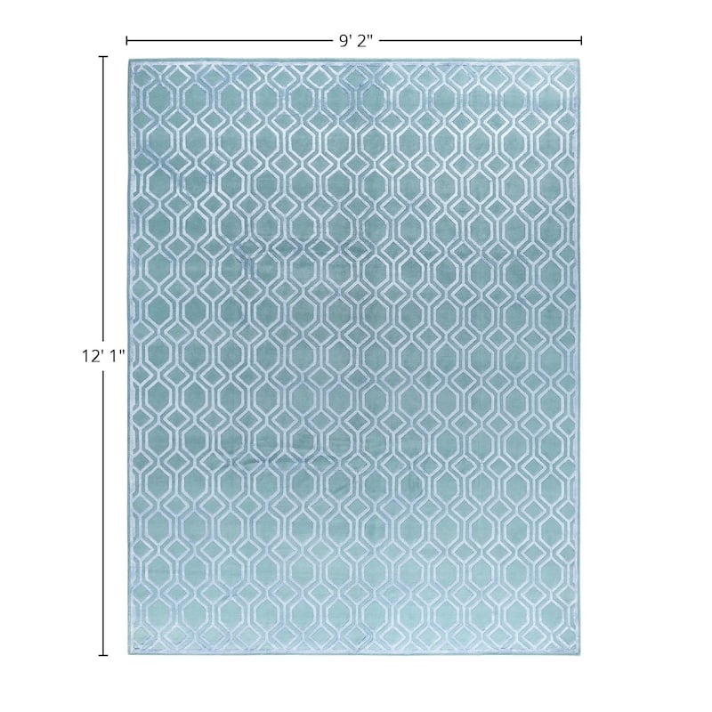 Modern One-of-a-Kind Handmade Area Rug - Blue, 9' 3" x 12' 1" - 9' 3" x 12' 1"