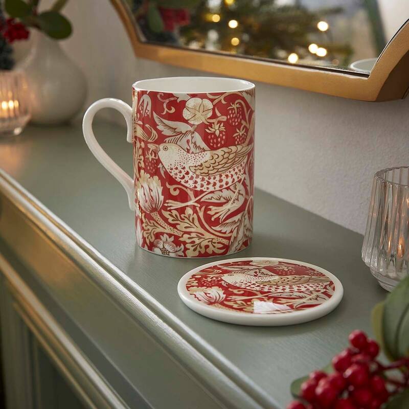 Portmeirion Morris & Co Mug & Coaster Set, Madder - 12oz mug