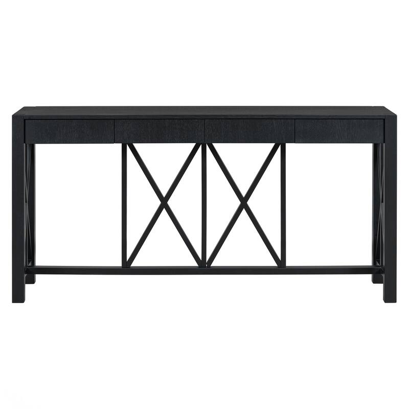 60'' Console Table with 4 Spacious Drawers, Modern Crisscross Design Entryway Table