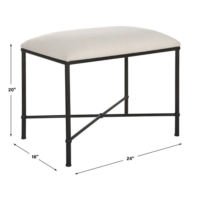 Small Iron Framed Upholstered Bench - 24" - White and Black