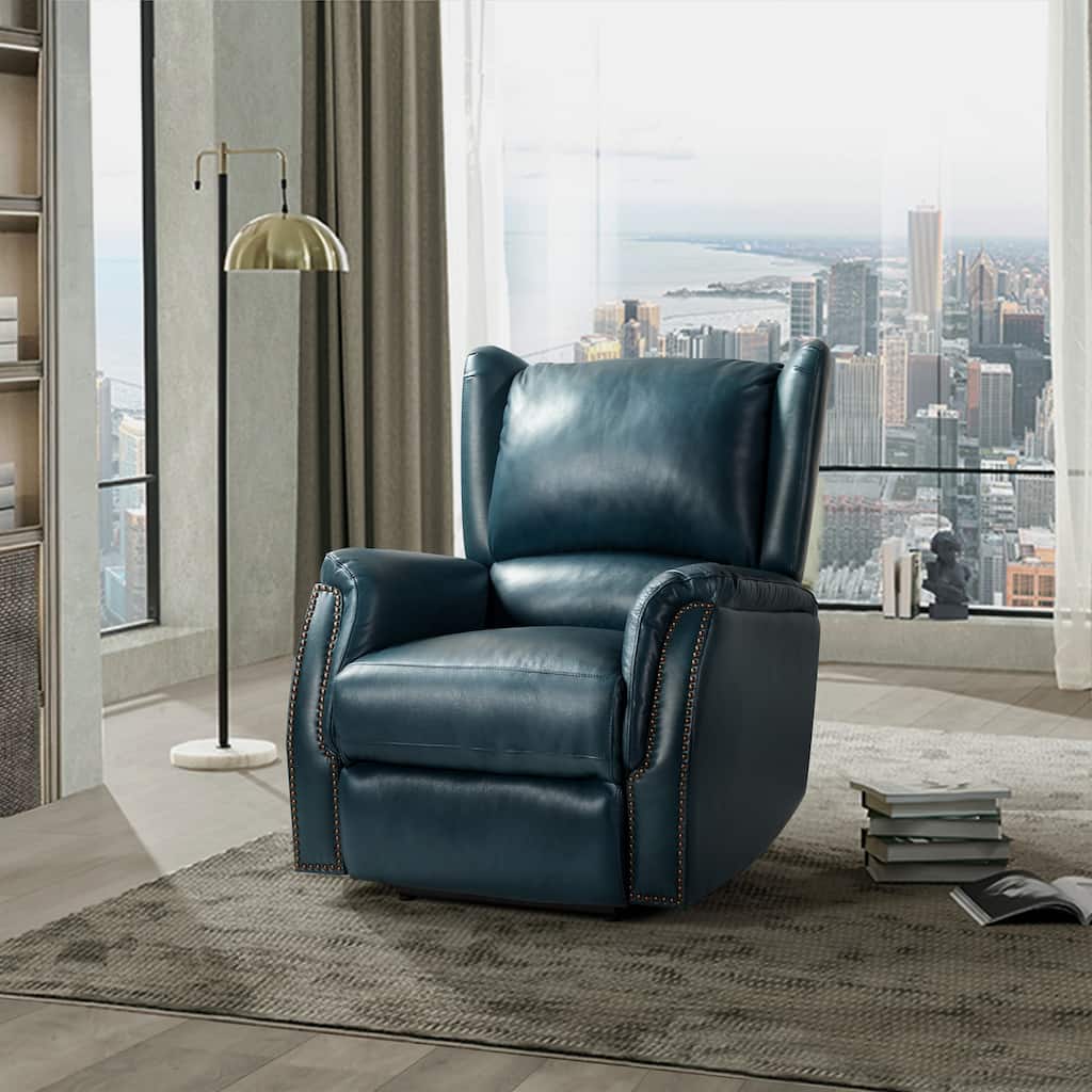 Eliseo Traditional Genuine Leather Wooden Upholstery Power Recliner with USB Port and Wingback Design