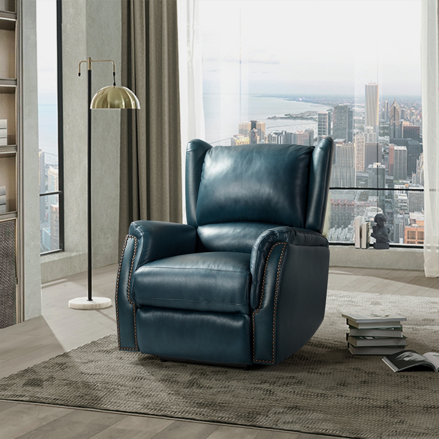 Eliseo Traditional Genuine Leather Wooden Upholstery Power Recliner with USB Port and Wingback Design