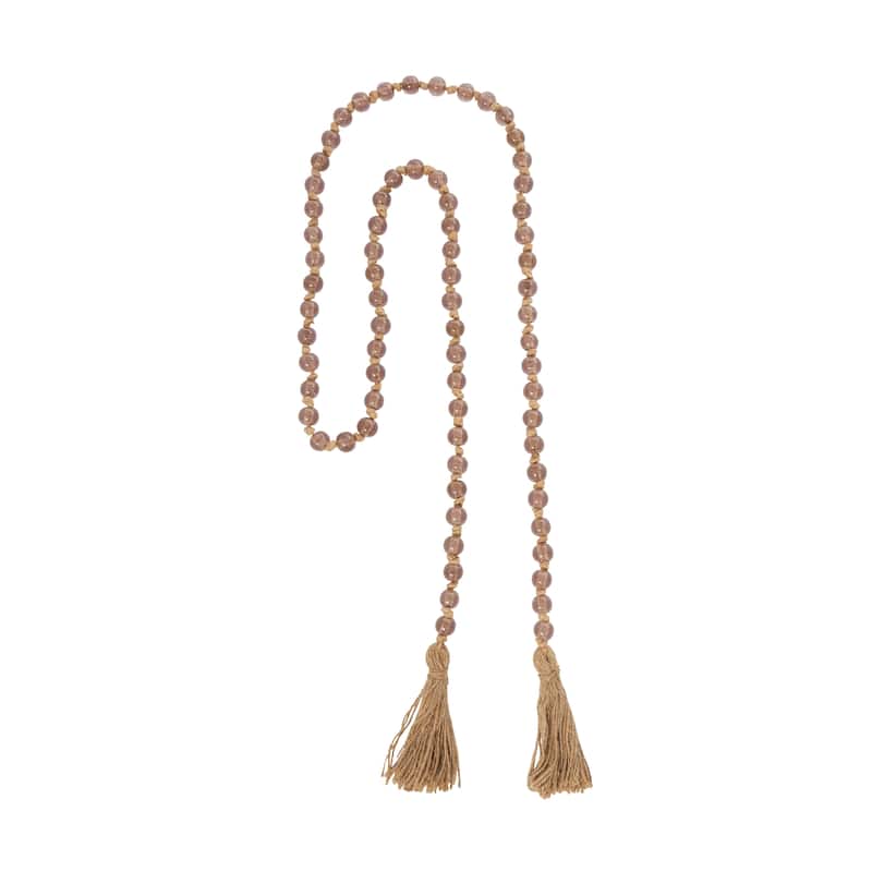 Glass Handmade Round Long Beaded Garland with Tassel with Knotted Brown Jute