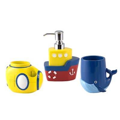 Submarine 3pc Set Lotion Pump/Toothbrush Holder/Tumbler - 3pc bath accessory set
